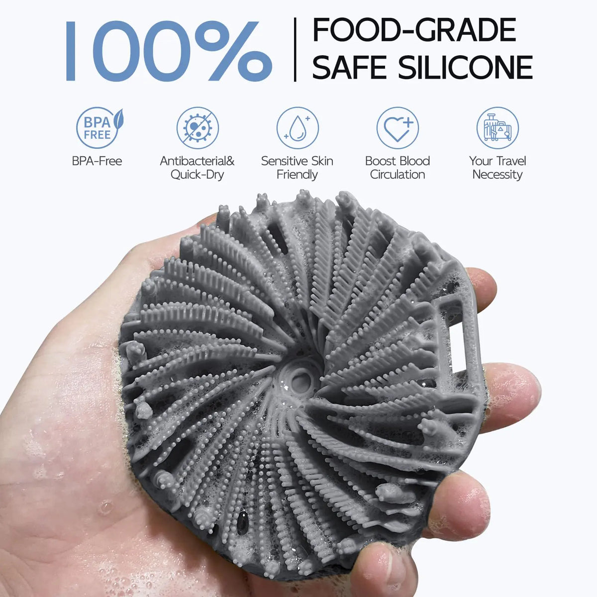 Silicone Body Scrubber, Exfoliating Body Wash Scrubbers Exfoliator, Shower Body Brush for Effective Showering Exfoliation and Gentle Massage (Gray) Gray Rieworkes