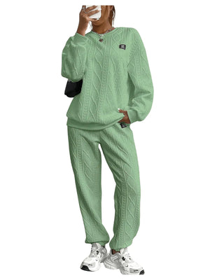 GORGLITTER Womens Sweatsuit 2 Piece Outfit Plain Oversized Crewneck Sweatshirt and Sweatpants Set Green Medium Mimarta