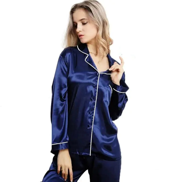New Elegant Fashion Casual Women Lady Satin Pajamas Set Rieworkes