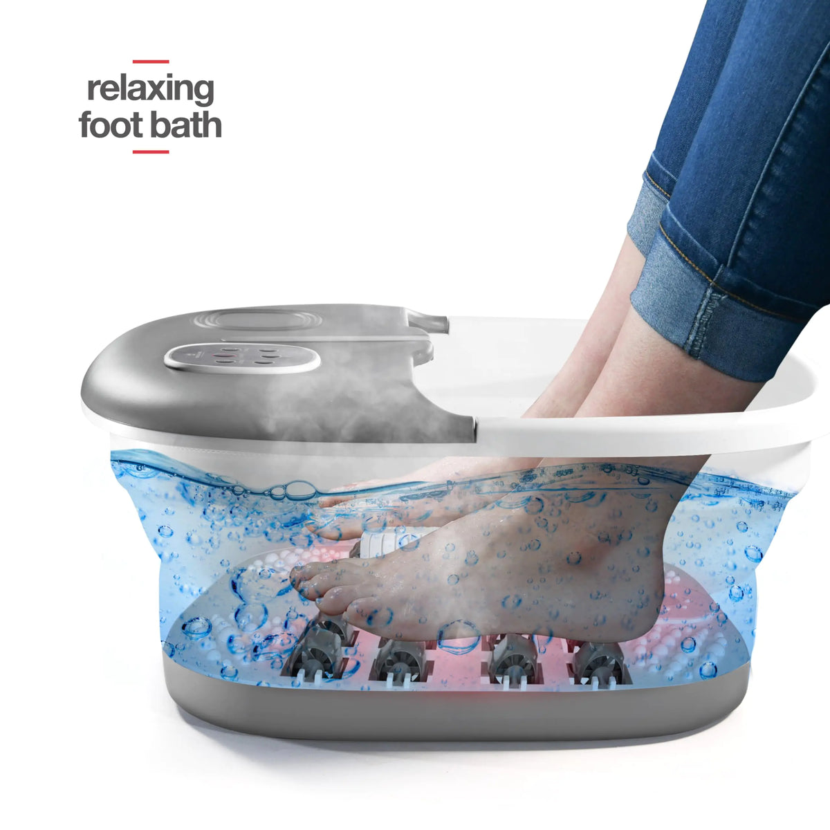 Medical king Foot Spa with Heat and Massage and Jets Includes A Remote Control A Pumice Stone Collapsible Foot Spa Massager with Heat and Massage Bubbles and Vibration Grey Rieworkes