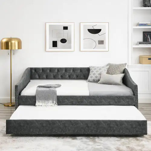 The Full-size Sofa Bed Features A Double-sized Upholstered Tufted Sofa Bed On Wheels Unavailable Platforms- Temu Rieworkes