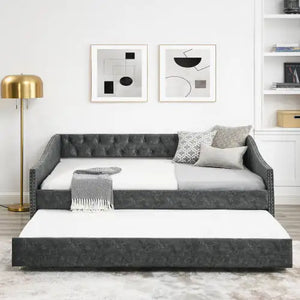 The Full-size Sofa Bed Features A Double-sized Upholstered Tufted Sofa Bed On Wheels Unavailable Platforms- Temu Rieworkes