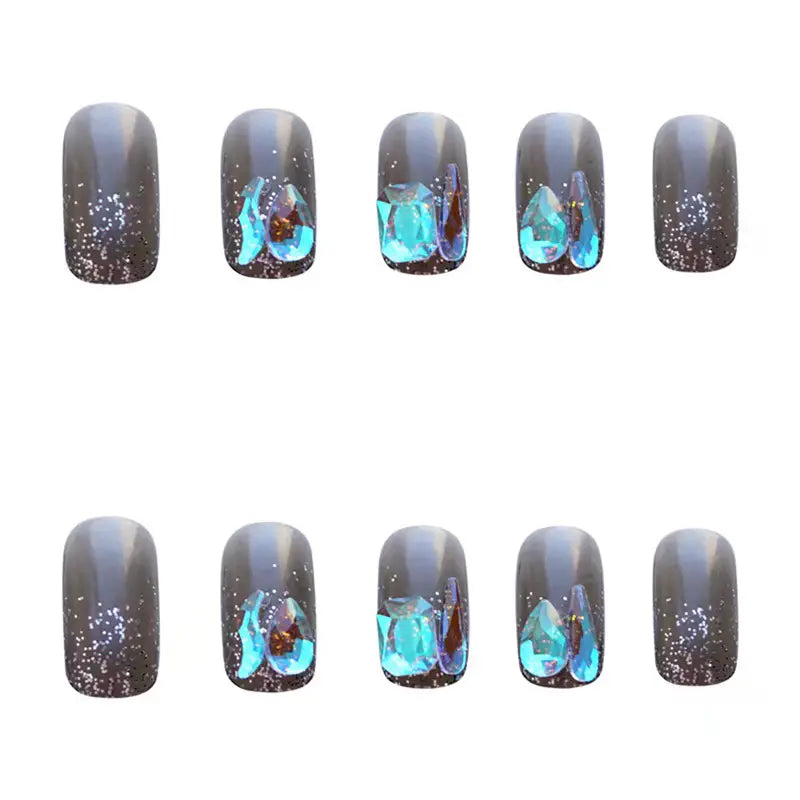 24 Pcs Luxury Purple Starry Short Fake Nails Set Mimarta