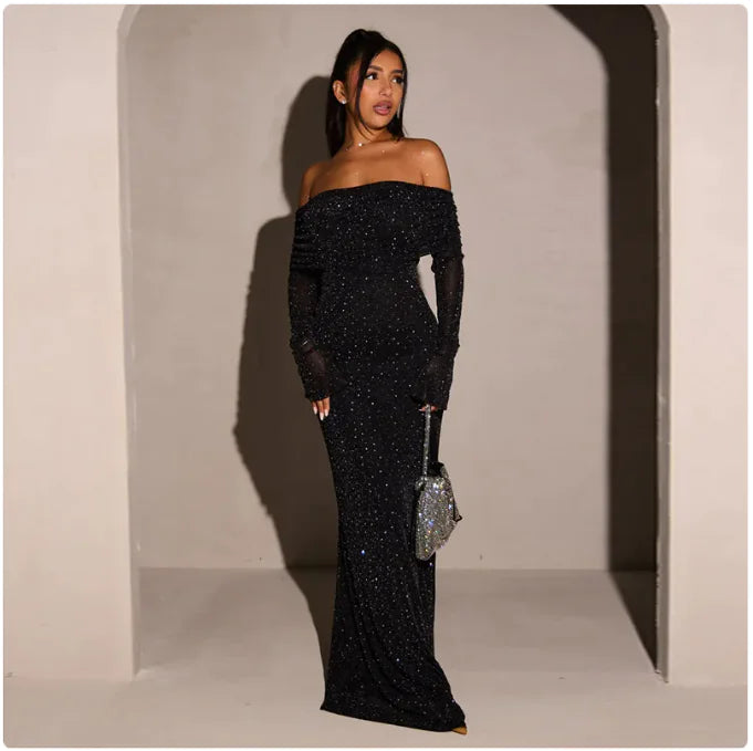 Sequined Off-shoulder Dress Women's Clothing Rieworkes