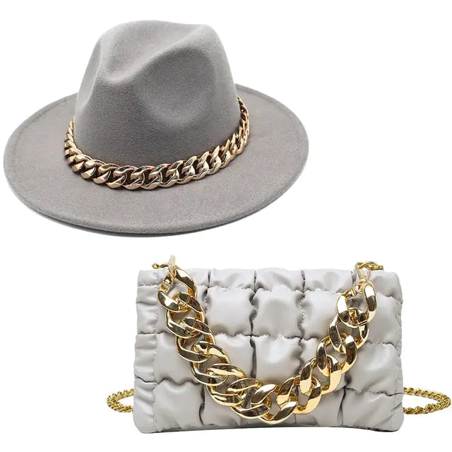 Fedora Hats Women Luxury Accessories Gold Chain Rieworkes