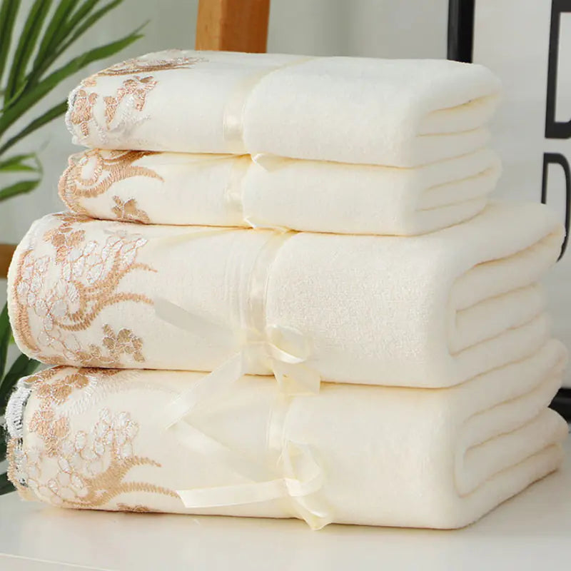 Luxury Lace Embroidery Microfiber Towel Set (1+1 PCS) Mimarta