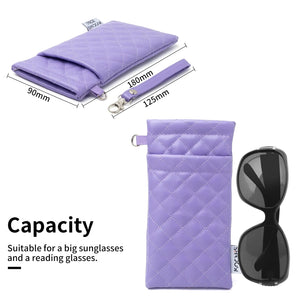 Face Shadow Double Glasses Case Soft Eyeglass Case For Women Men Squeeze Top Sunglasses Case With Cleaning Cloth Pu Purple Rieworkes