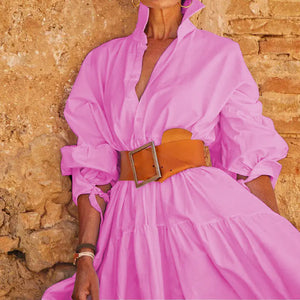 Elegant Women's Long-sleeved Lapel Dress Mimarta