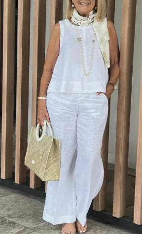 Femke Elegant Summer Set: Sleeveless Top & Wide Leg Pants Mimarta