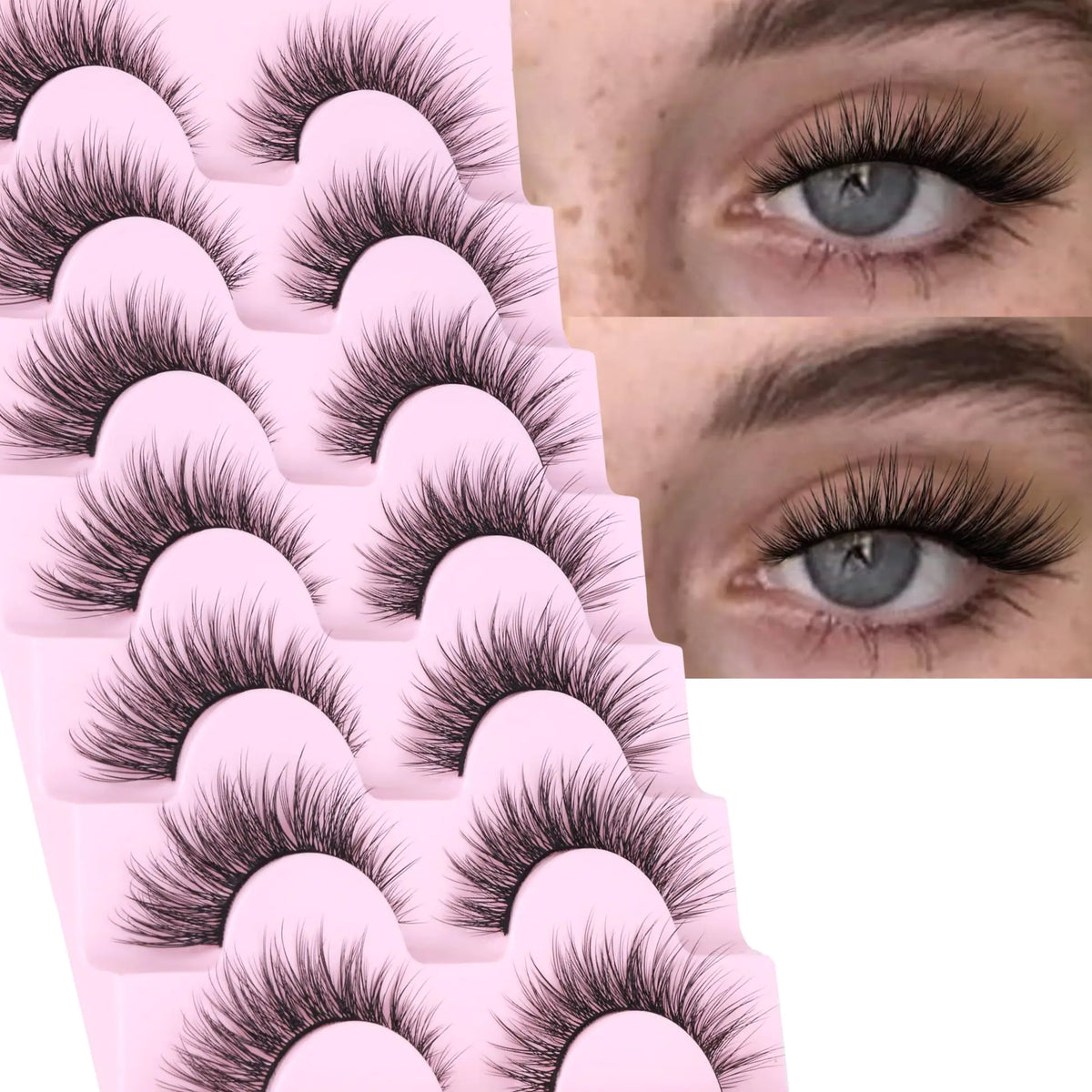 Lashes Wispy Natural False Eyelashes Mink Lashes 7 Pairs Cat Eye Lashes 3D Soft Lightweight Lashes Reusable Strip Lashes by EYDEVRO Wispy C Curl Rieworkes