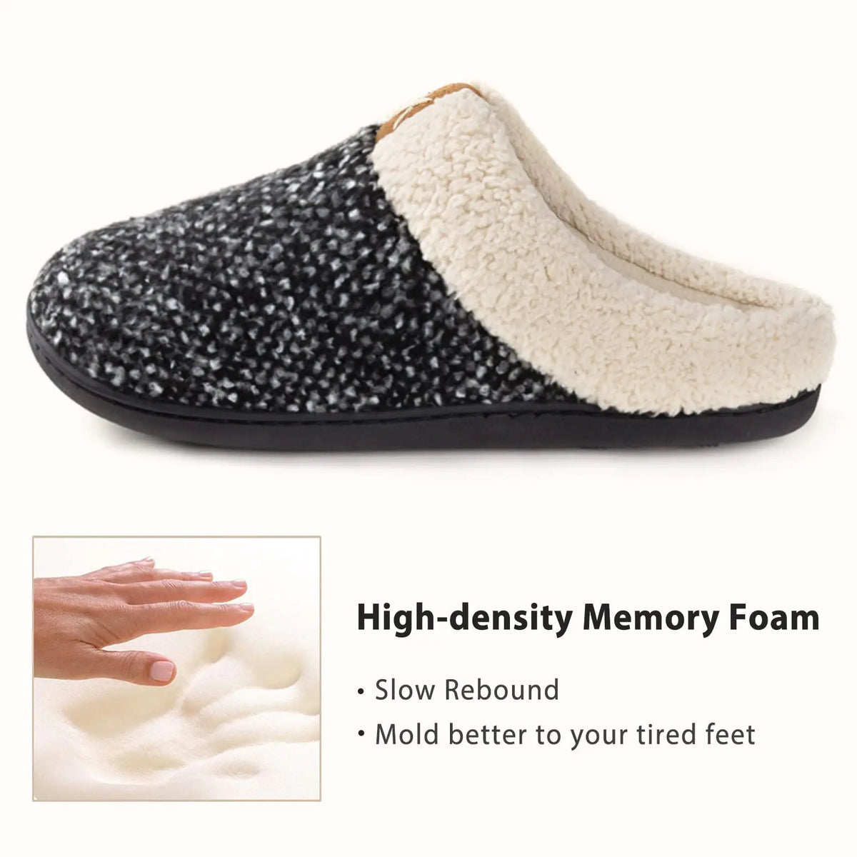 ULTRAIDEAS Women's Indoor Bedroom Slipper with Memory Foam, Gift for Women, Wool-Like House Shoe with Anti-Skid Rubber Sole for Ladies 5-6 Grey Rieworkes