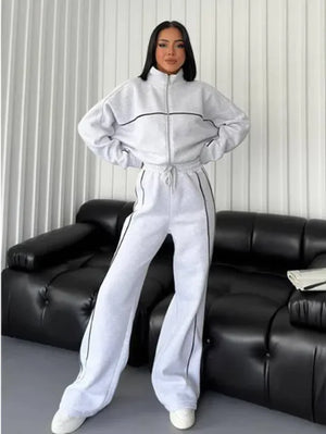 Women's Long Sleeve Half-Turtleneck Cardigan & Trousers Set Rieworkes