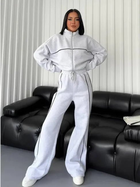 Women's Long Sleeve Half-Turtleneck Cardigan & Trousers Set Rieworkes