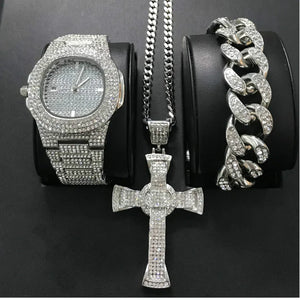 Luxury Hip Hop Diamond Cross Jewelry Combo Set Rieworkes