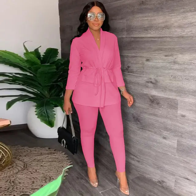 V-Neck Lace-up Shirt Tight Pants Two-piece Suit Rieworkes