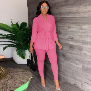 V-Neck Lace-up Shirt Tight Pants Two-piece Suit Rieworkes