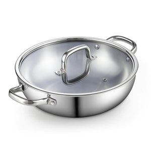 Cook N Home Tri-Ply Stainless Steel Wok 12 inch Induction Wok with Lid Flat Bottom Wok Stir Fry Pan Silve Rieworkes