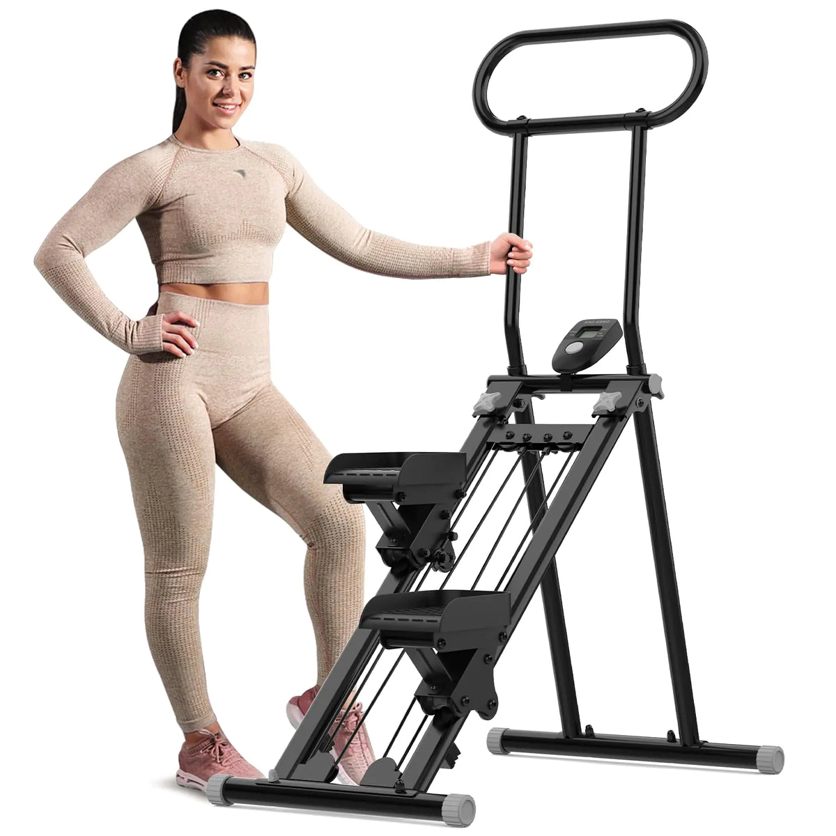 CONREDA Vertical Climber Exercise Machine for Home Gym-Folding Cardio Vertical Climber Machine3-Level Height Adjustable Stair Stepper Total Body Exercise Vertical Climber Machine (Black-Gray) Mimarta
