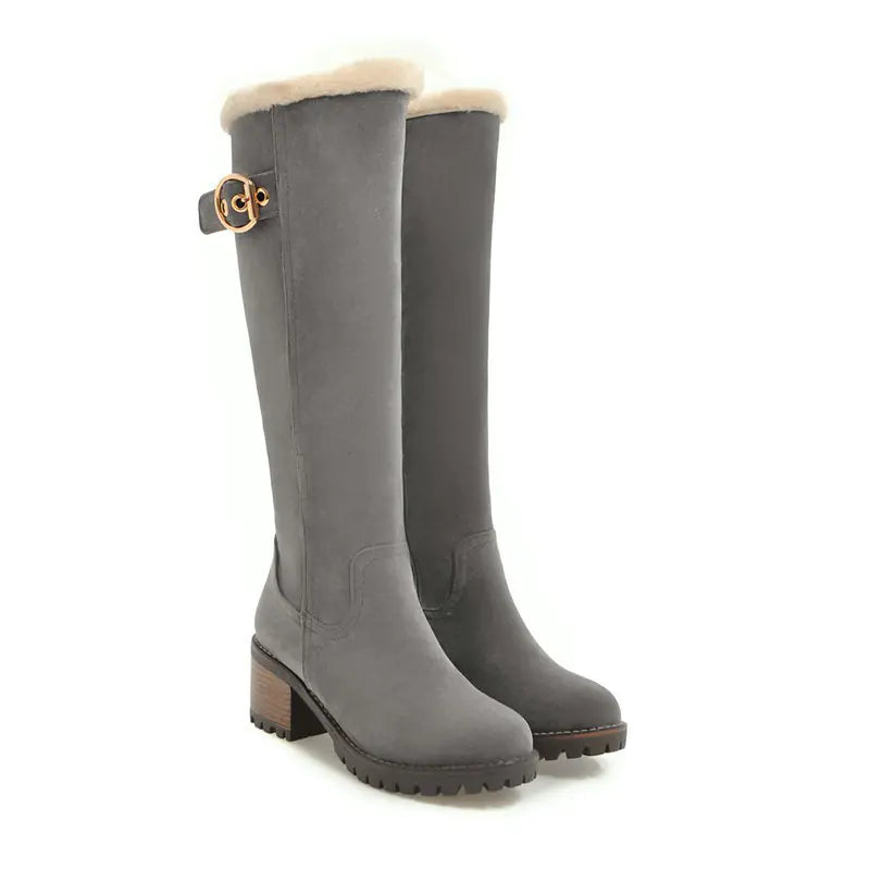 Buckle Embellished Mid-Heel Winter Long Boots Mimarta