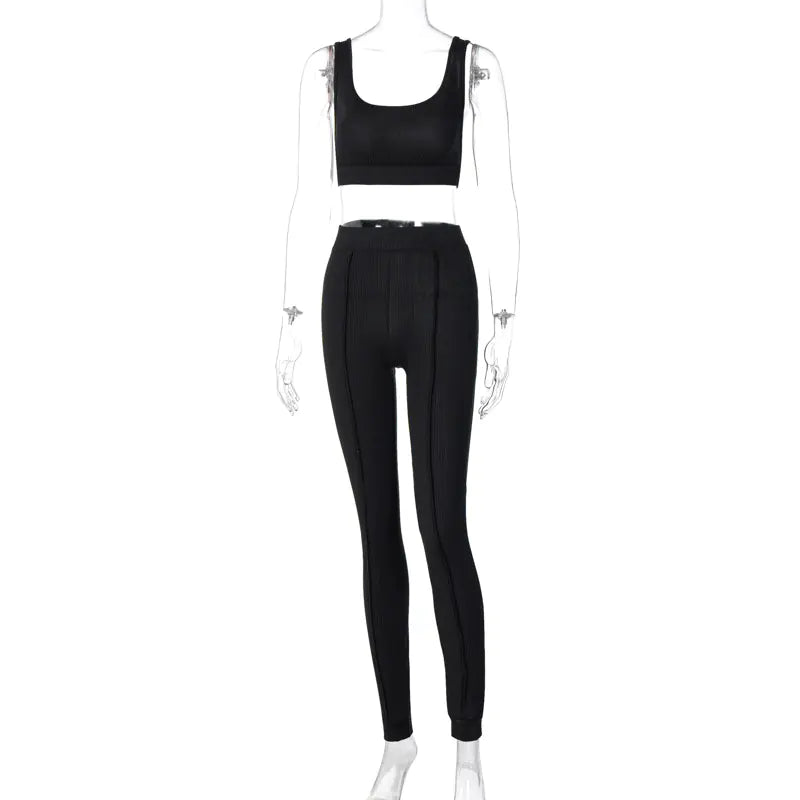 Women's Ribbed Yoga Workout Set for Autumn/Winter Mimarta