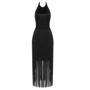 Fringe  Halterneck Backless Dress Rieworkes