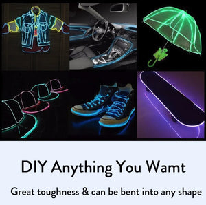 Neon LED Light Glow EL Wire String Strip Rope Tube Decor Car Party + Controller Rieworkes