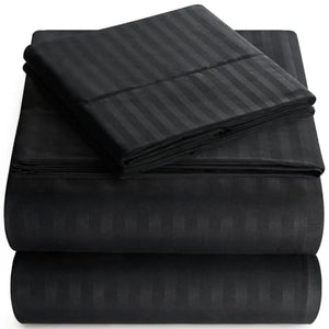 King Sheet Set - 4-Piece Striped Deep Pocket King Bed Sheets - Ultra-Soft & Wrinkle-Free King Size Bedding - Cooling Microfiber King Bed Sheet Set with 1 Fitted Sheet 1 Flat Sheet 2 Pillowcases Rieworkes