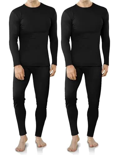 VZV 2 Set Thermal Underwear for Men Winter Long Johns for Men Fleece Lined Mens Thermals Top and Bottom Set Base Layer Men Black Black Mimarta