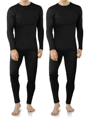 VZV 2 Set Thermal Underwear for Men Winter Long Johns for Men Fleece Lined Mens Thermals Top and Bottom Set Base Layer Men Black Black Mimarta