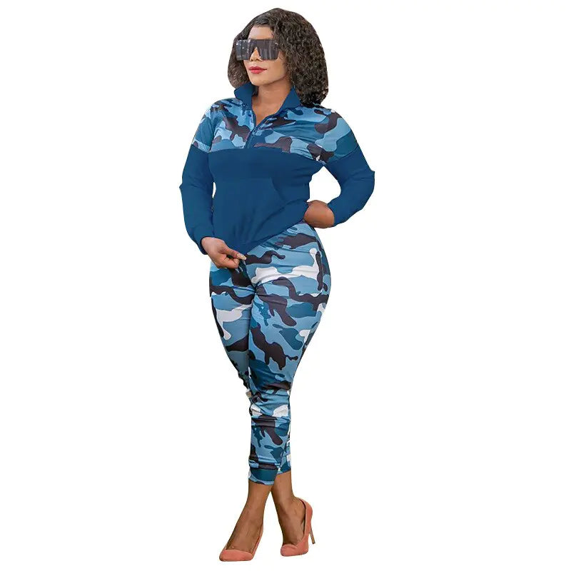 Winter Camouflage Print Knit Fashion Women's Set Mimarta