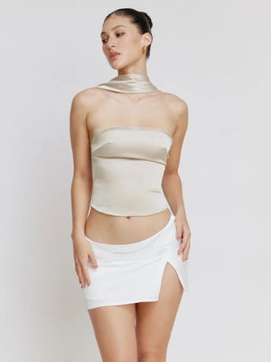 Halter Backless Satin Crop Tops Rieworkes