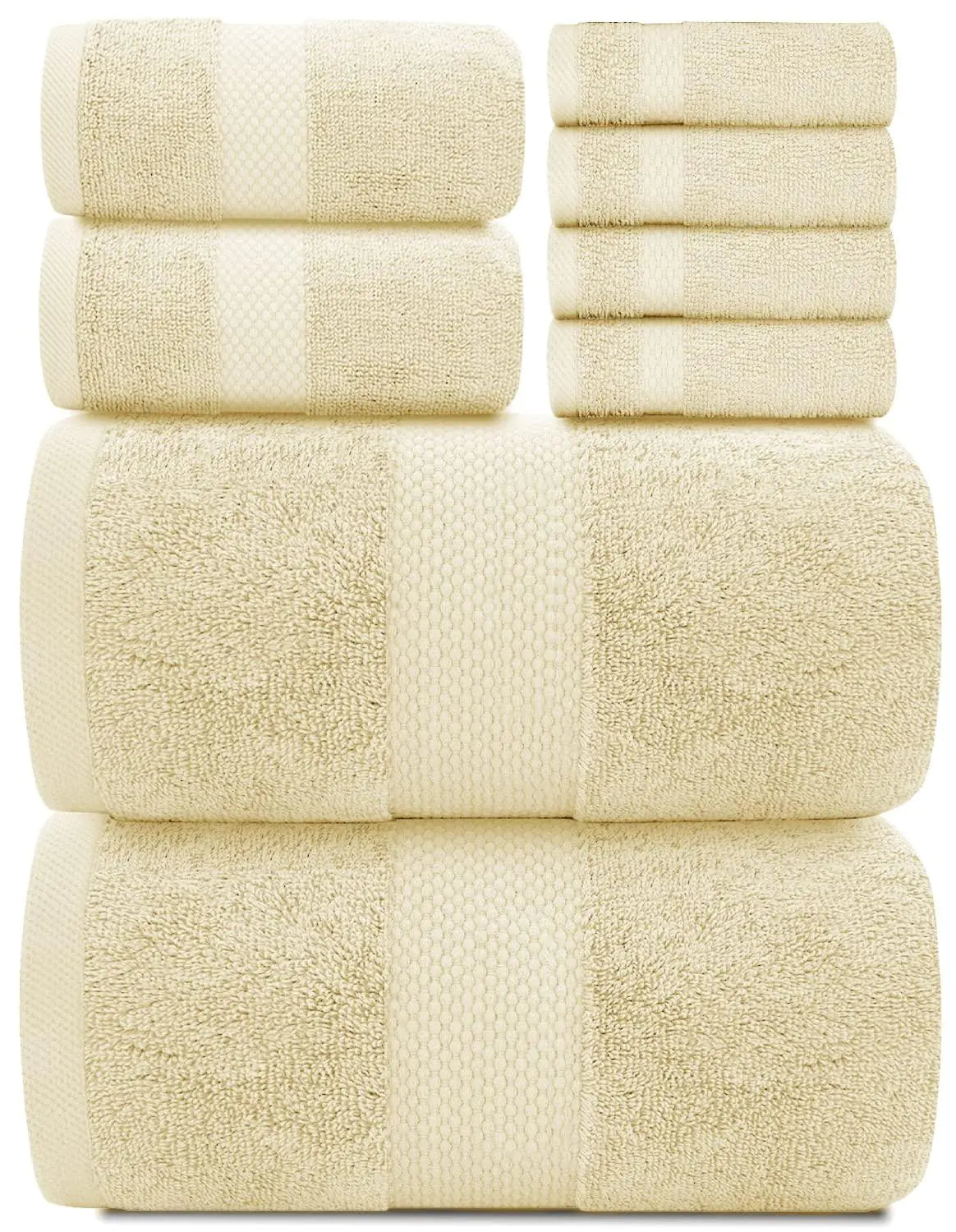 Luxury Beige Bath Towel Set 8 Pcs Combed Cotton Hotel Quality Absorbent Beige Rieworkes