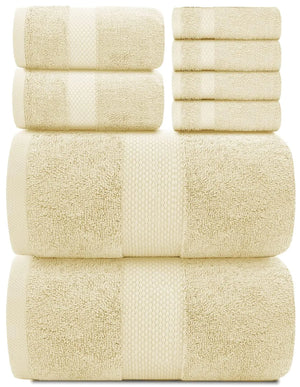 Luxury Beige Bath Towel Set 8 Pcs Combed Cotton Hotel Quality Absorbent Beige Rieworkes