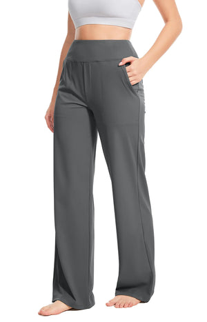 Yoga Pants Women Wide Leg Pants High Waist Stretch Dress Casual Sweatpants Lounge Pants with Pockets 31" Inseam X-Large Gray Rieworkes