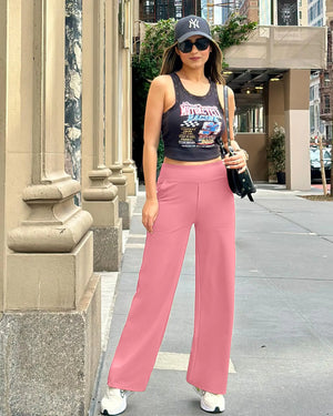 G4Free Yoga Pants Women Wide Leg Pants with Pockets High Waist Stretch Dress Casual Sweatpants Petite/Regular/Tall 29" Inseam XX-Large Pink Rieworkes