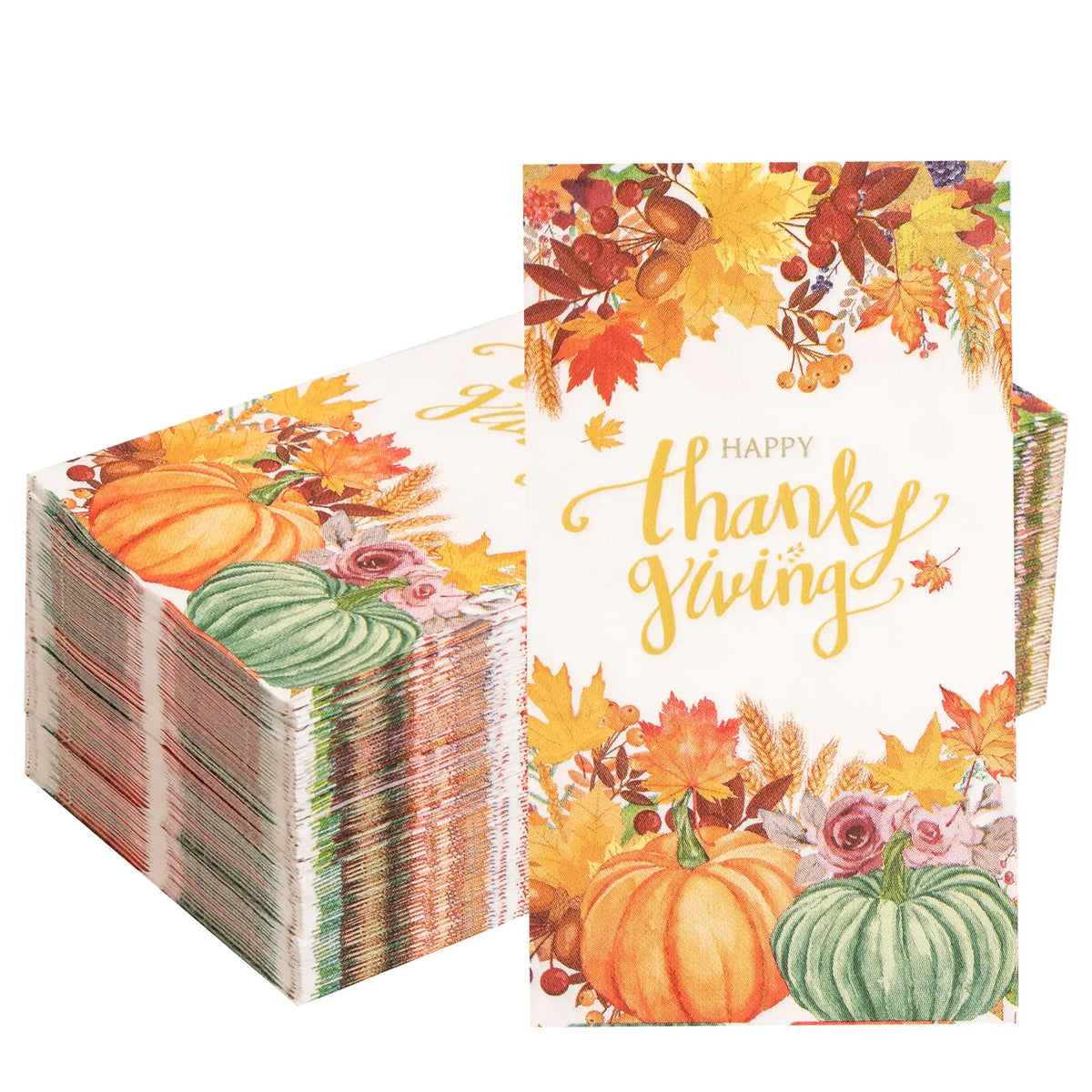 LIYH 150 Count Thanksgiving Pumpkin Guest Napkins 3 Ply Disposable Give Thanks Hand Paper Towels Guests Towel Friends Giving Dinner Home Kitchen Thanksgiving Maple Leaf NapkinsDinner Size Mimarta