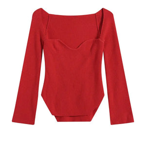 Ribbed Sweetheart Long Sleeve Top Rieworkes
