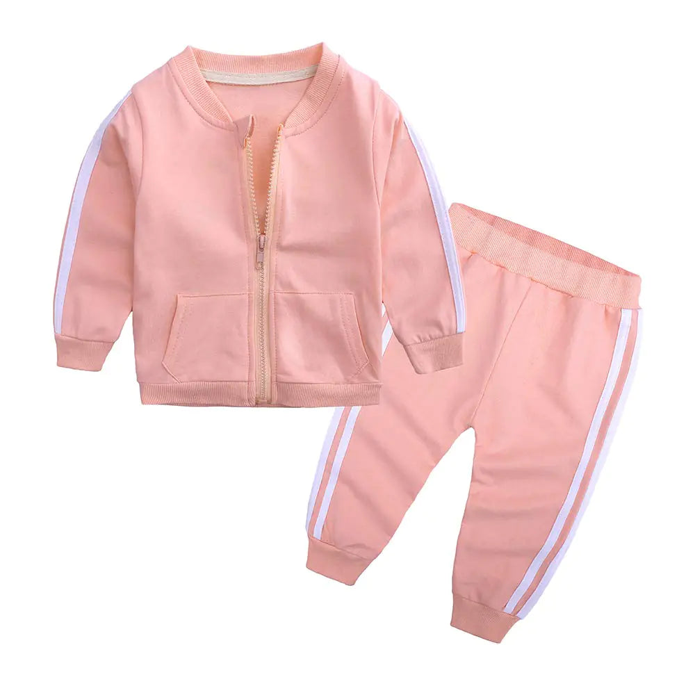 MYGBCPJS 2Pcs Baby Boys Girl Cotton Outfit Set Zipper Jacket Tops Pant Set Tracksuit Pink Rieworkes