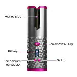 Hair Curler LCD Cordless Auto Rotating Waver Curling Iron Ceramic Wireless USA Rieworkes