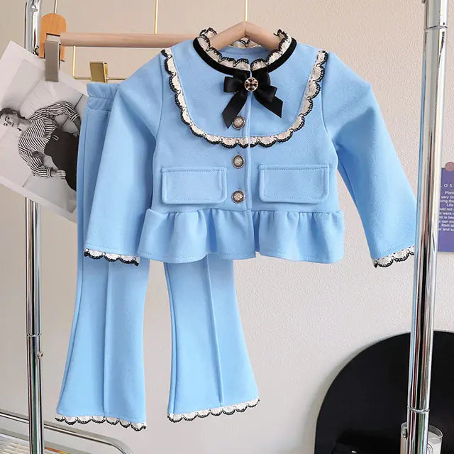 Cute Girls' Winter Fleece Sweater Set with Ruffles Mimarta