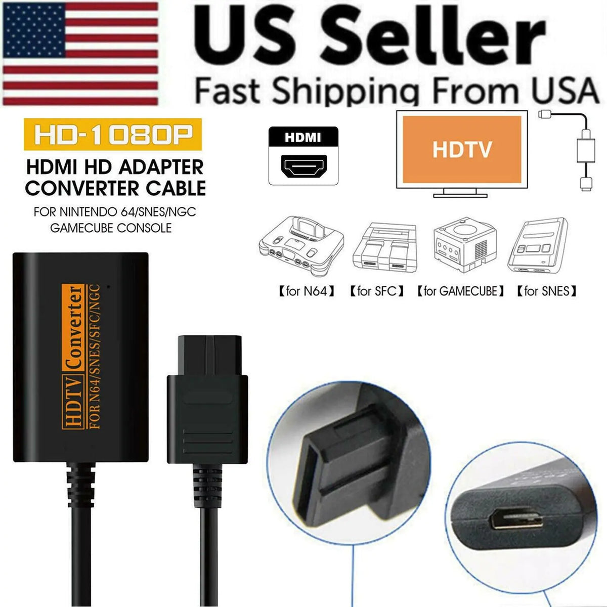 N64 To HDMI Converter Adapter HD Link Cable For Nintendo Gamecube Super NES SNES Rieworkes