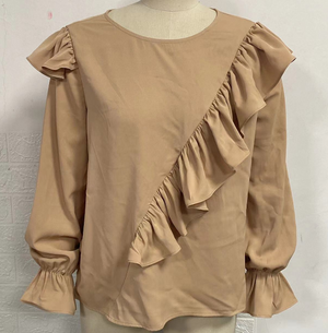 Lady Office Work Ruffles O-Neck Blouse Rieworkes