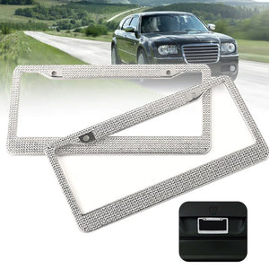 2PCS Bling License Plate Frame Glitter Crystal Sparkling Rhinestone Diamond Caps Rieworkes