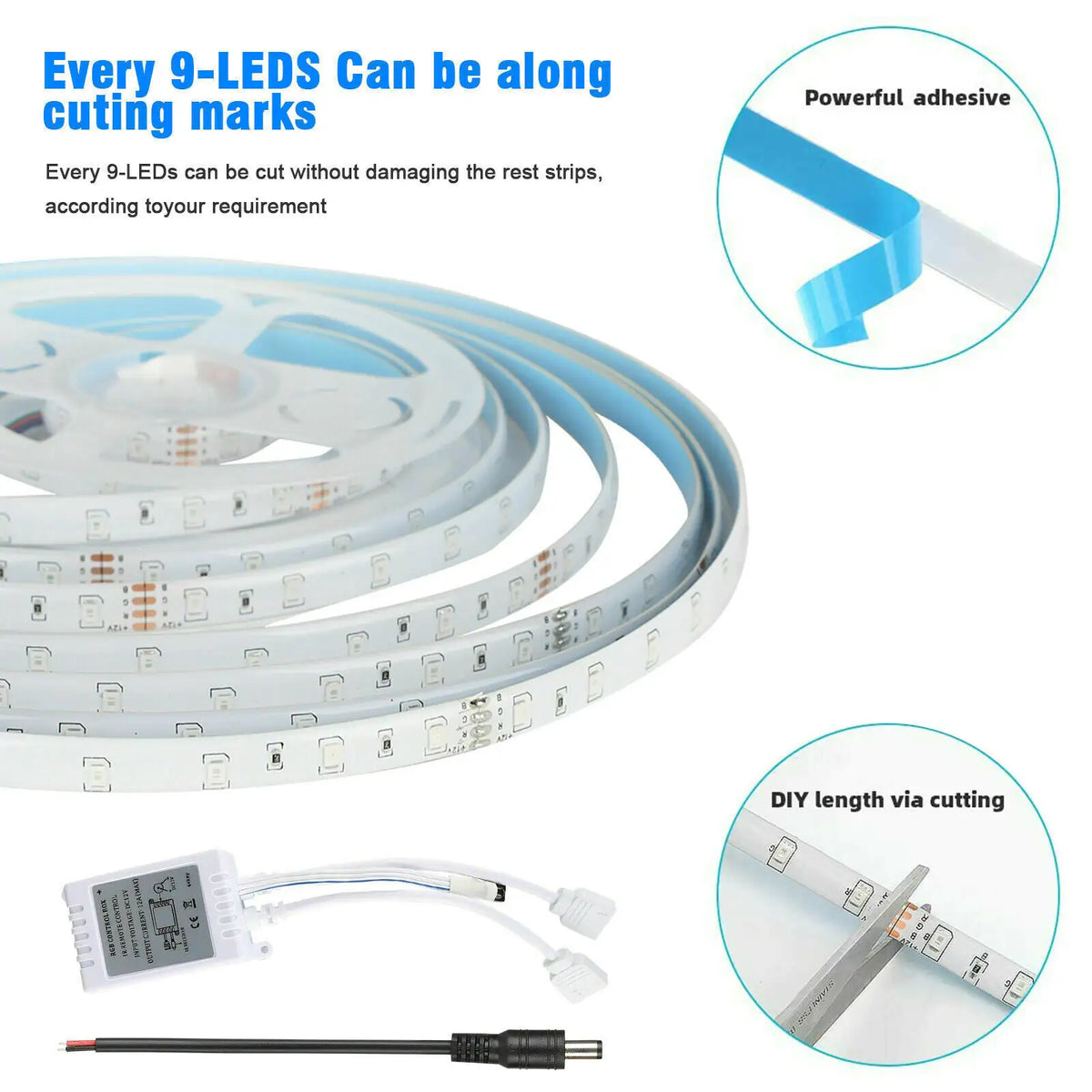 32FT LED SMD Strip Light Flexible 3528 RGB Remote Fairy Lights Room TV Party Bar Rieworkes
