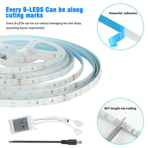 32FT LED SMD Strip Light Flexible 3528 RGB Remote Fairy Lights Room TV Party Bar Rieworkes