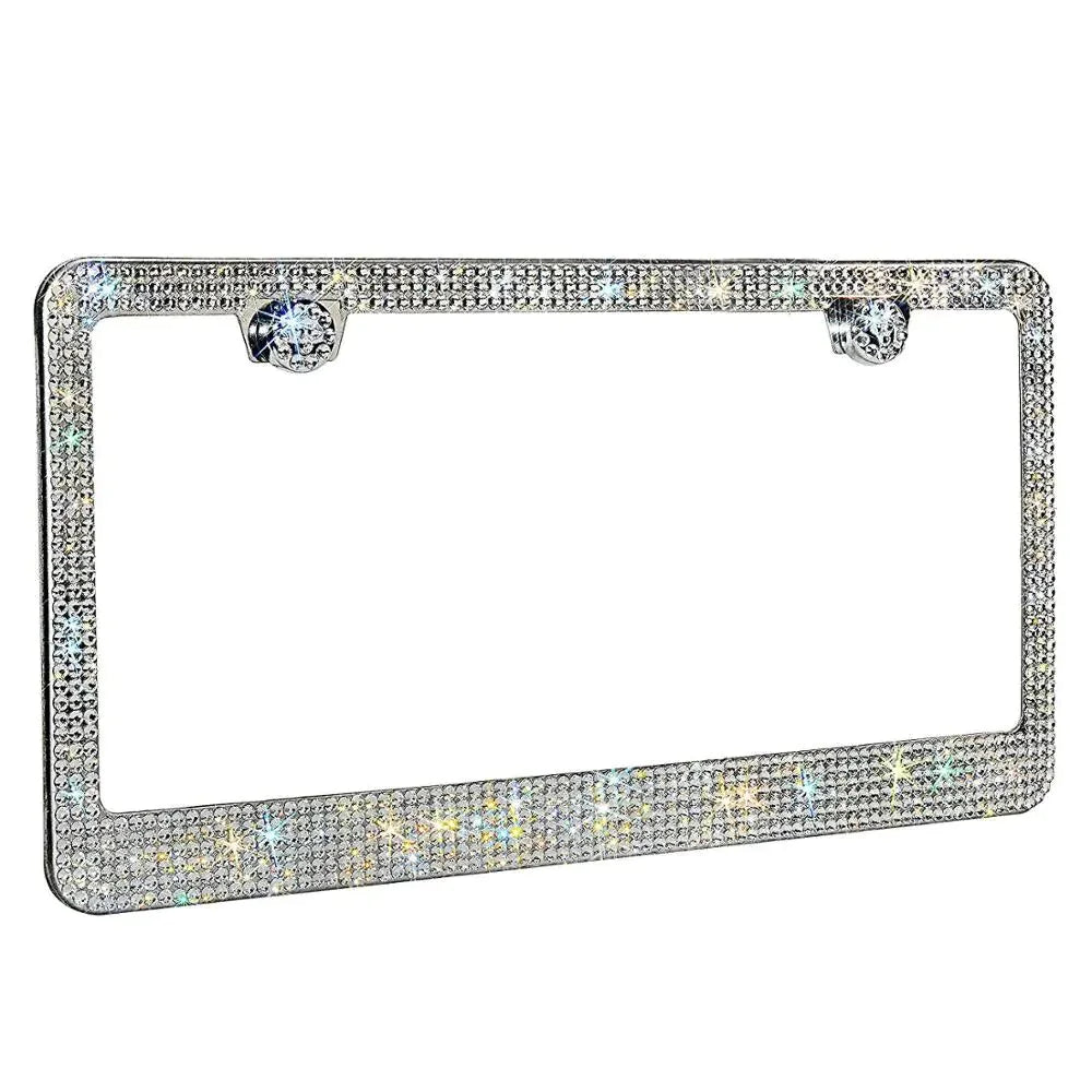 2PCS Bling License Plate Frame Glitter Crystal Sparkling Rhinestone Diamond Caps Rieworkes