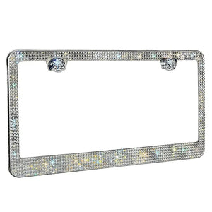2PCS Bling License Plate Frame Glitter Crystal Sparkling Rhinestone Diamond Caps Rieworkes