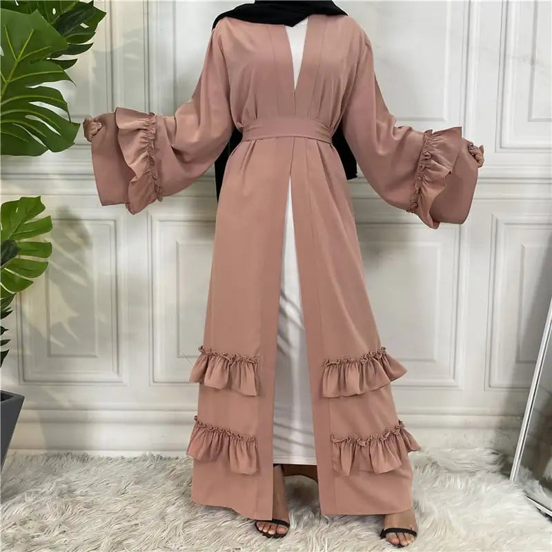 Ruffled Sleeves Lace-Up Dubai Cardigan Robe Mimarta
