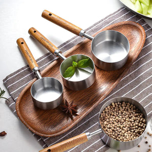 Wooden Handle Stainless Steel Measuring Cups Set Rieworkes