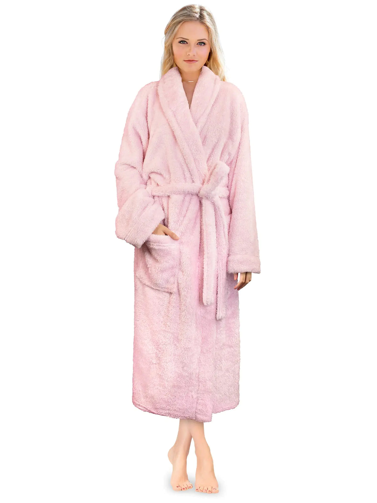 PAVILIA Premium Womens Plush Soft Robe Fluffy, Warm, Fleece Sherpa Shaggy Bathrobe 2X-3X Light Pink Rieworkes